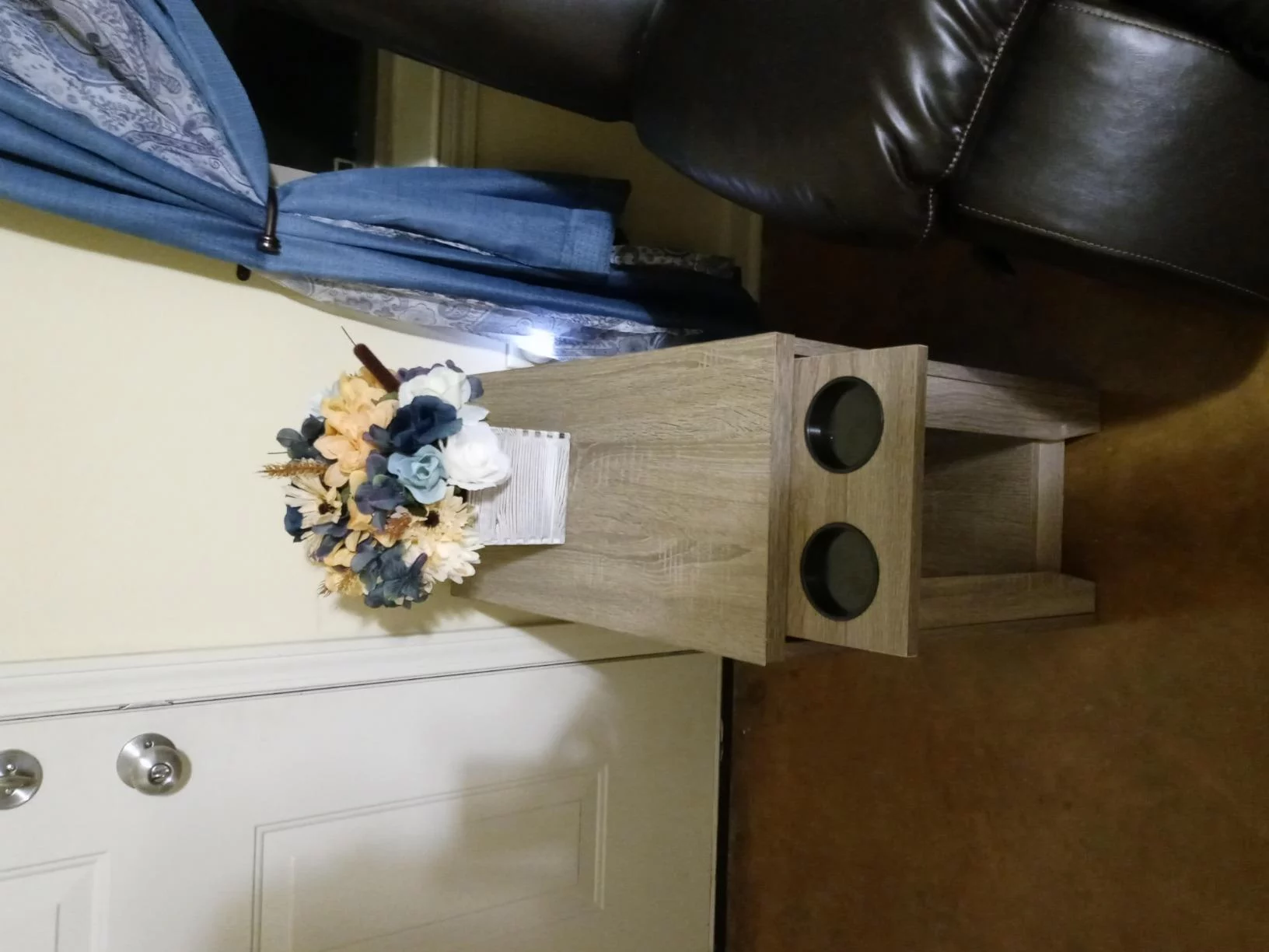 Click to view full screen Modern End Table with Built-In Cupholder – Compact Accent Table for Living Room or Bedroom photo review