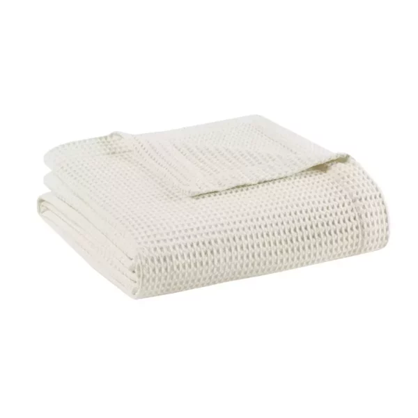 Madison Park Waffle Weave 100% Cotton Lightweight Blanket – Breathable, All-Season Layer for Bed or Couch