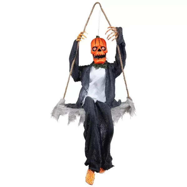 Animated 30-In Swinging Pumpkin Man – Spooky Hanging Halloween Decoration for Indoors or Outdoors