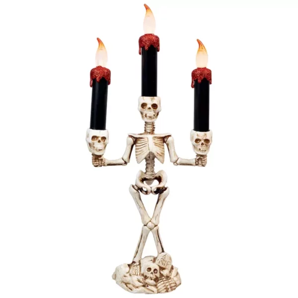 Dripping LED Candle Skeleton Candelabra – Spooky Halloween Tabletop Decoration