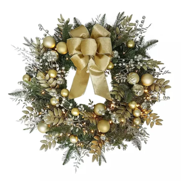 Puleo International Pre-Lit Decorated Artificial Wreath – Holiday Accent for Home Display