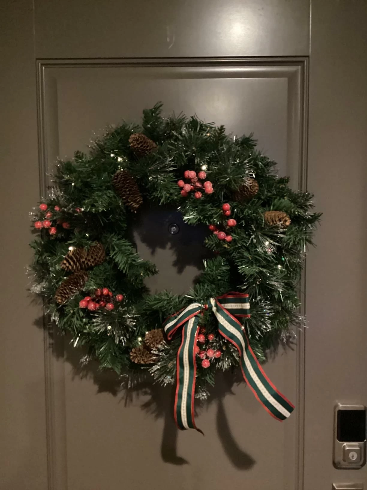 Nearly Natural 24-In Poinsettia, Berry & Golden Pinecone Artificial Wreath – Festive Holiday Decor photo review