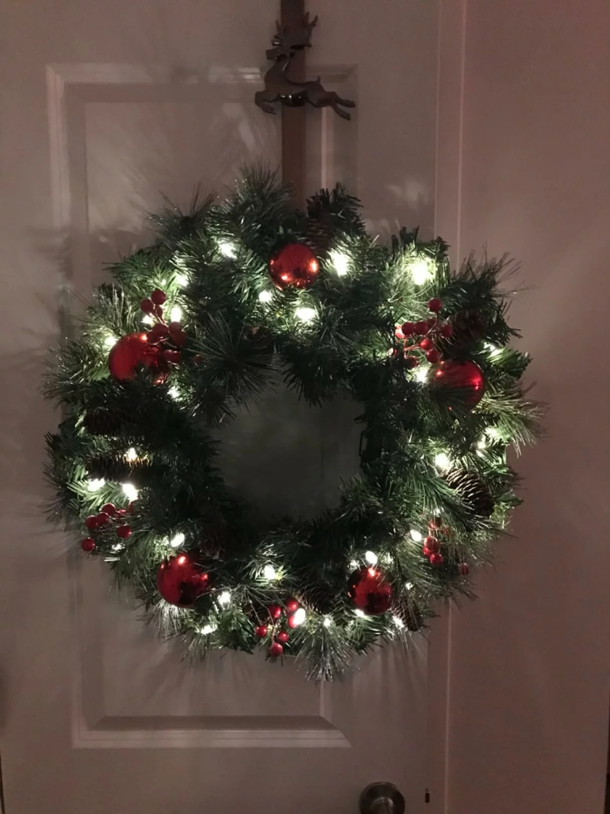 Nearly Natural 24-In Poinsettia, Berry & Golden Pinecone Artificial Wreath – Festive Holiday Decor photo review