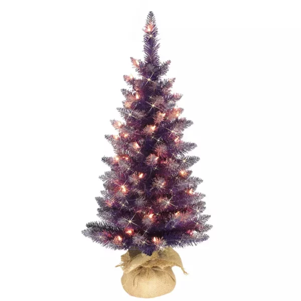 Puleo International 3-Ft Pre-Lit Purple Artificial Christmas Tree – Includes 50 Clear UL-Listed Lights