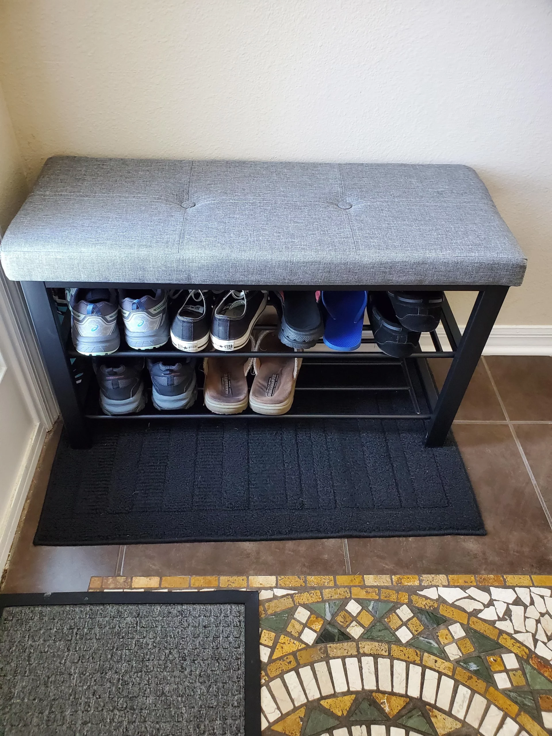 Click to view full screen Entryway Bench with Shoe Storage Rack – Space-Saving Organizer for Hallway or Closet photo review