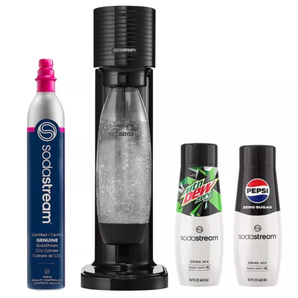 SodaStream Black Gaia Sparkling Water Maker Bundle – Includes Pepsi & Mtn Dew Flavor Mixes