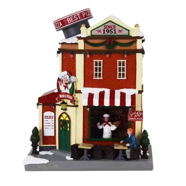 Festive Nick's Pizza Shop Village Scene Table Decoration