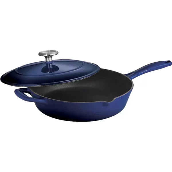 12-Inch Enameled Cast-Iron Covered Skillet – Heavy-Duty All-Cooktop Versatile Pan