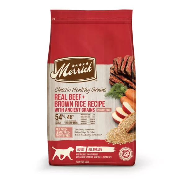 Merrick Healthy Grains Adult Dry Dog Food – Natural Beef & Brown Rice Recipe with Ancient Grains for Balanced Nutrition