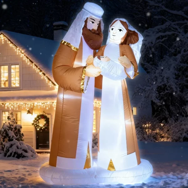 8FT Christmas Inflatable Nativity Scene with LED Lights, Jesus Birth Garden Lawn Decor for Xmas Party & Holiday