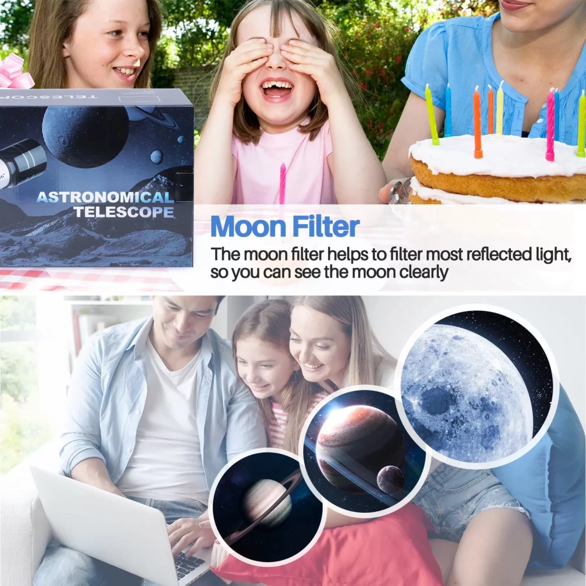 Telescope for Astronomy Telescope for Adults Beginners 70mm Aperture Telescope wCarry Bag Phone Clip for Moon Wildlife Viewing White 03