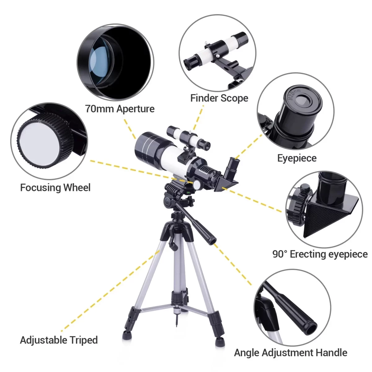 Telescope for Astronomy Telescope for Adults Beginners 70mm Aperture Telescope wCarry Bag Phone Clip for Moon Wildlife Viewing White 04