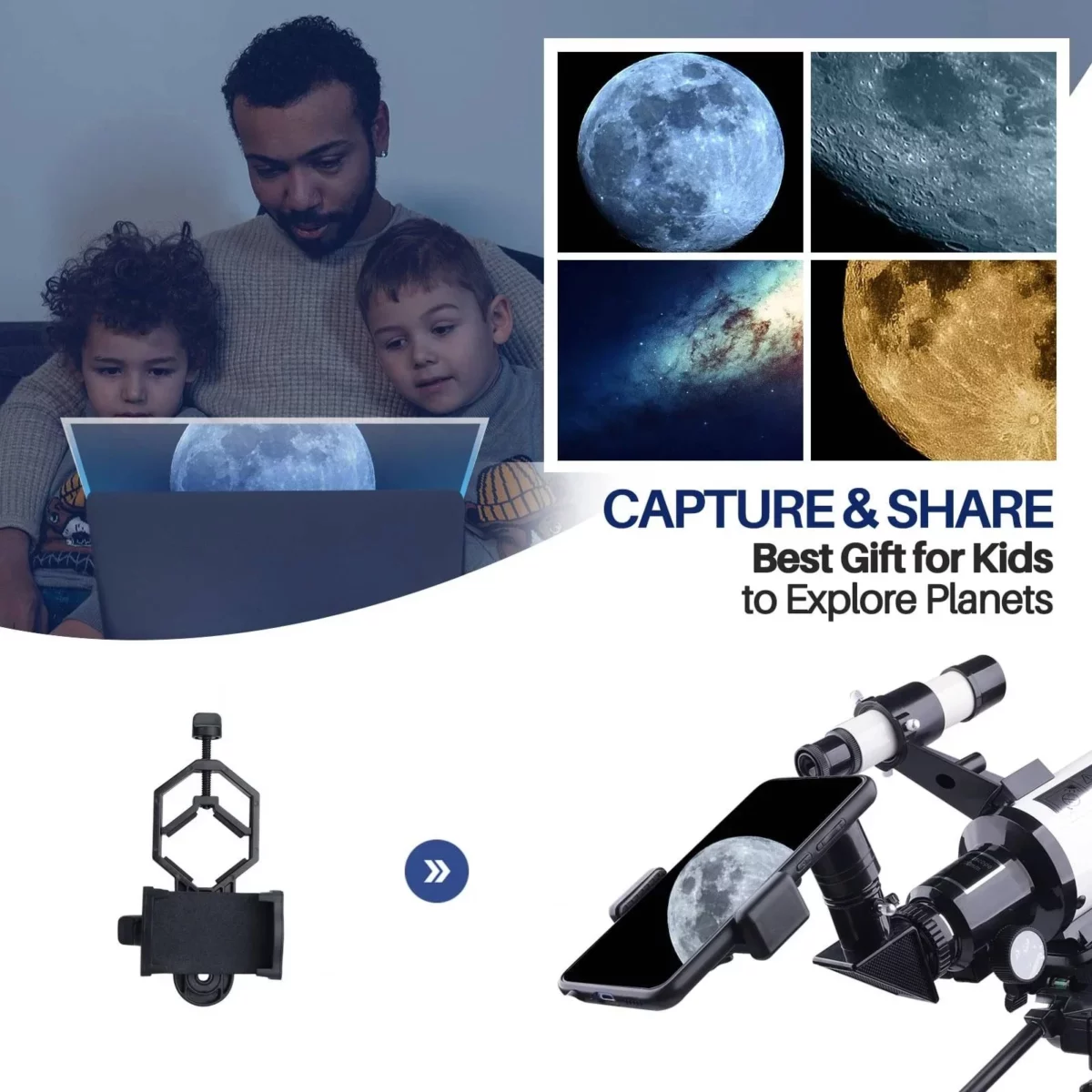 Telescope for Astronomy Telescope for Adults Beginners 70mm Aperture Telescope wCarry Bag Phone Clip for Moon Wildlife Viewing White 07