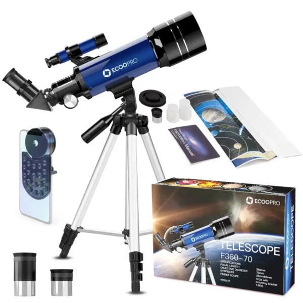 Portable Travel Telescope 70/400mm For Kids And Adults, Refractor Astronomy Beginner Scope With Adjustable Tripod And Adapter