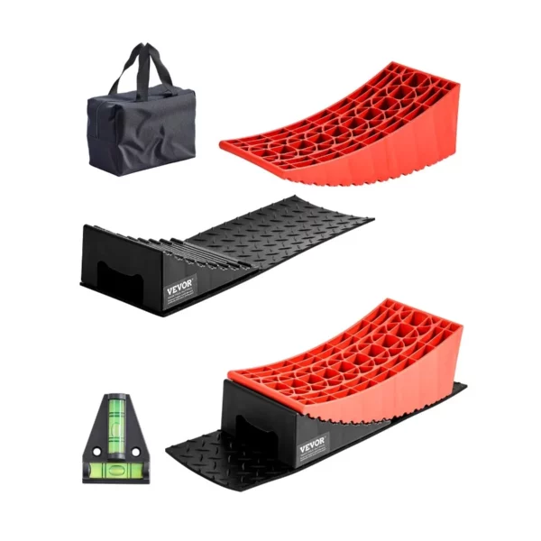 VEVOR Heavy Duty Camper Levelers 2 Pack, RV Leveling Blocks with Wheel Chocks Kit with Anti-Slip, Bag & Anti-Slip Mat