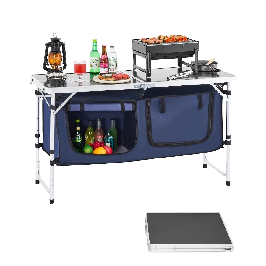 VEVOR Camping Kitchen Table, Folding Outdoor Cooking Table, 3 Adjustable Heights, Aluminum Lightweig - 02 VEVOR Camping Kitchen Table Folding Outdoor Cooking Table 3 Adjustable Heights Aluminum Lightweig 02