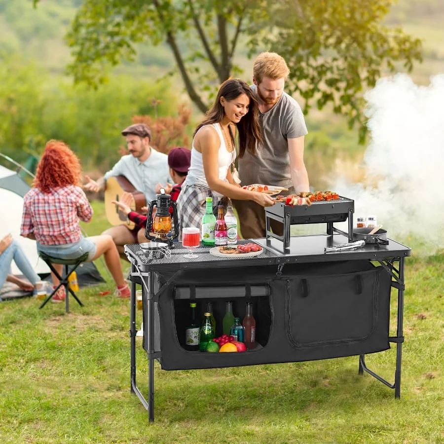 VEVOR Camping Kitchen Table, Folding Outdoor Cooking Table, 3 Adjustable Heights, Aluminum Lightweig - 03 VEVOR Camping Kitchen Table Folding Outdoor Cooking Table 3 Adjustable Heights Aluminum Lightweig 03