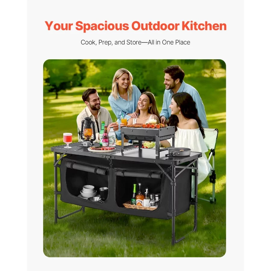 VEVOR Camping Kitchen Table, Folding Outdoor Cooking Table, 3 Adjustable Heights, Aluminum Lightweig - 05 VEVOR Camping Kitchen Table Folding Outdoor Cooking Table 3 Adjustable Heights Aluminum Lightweig 05