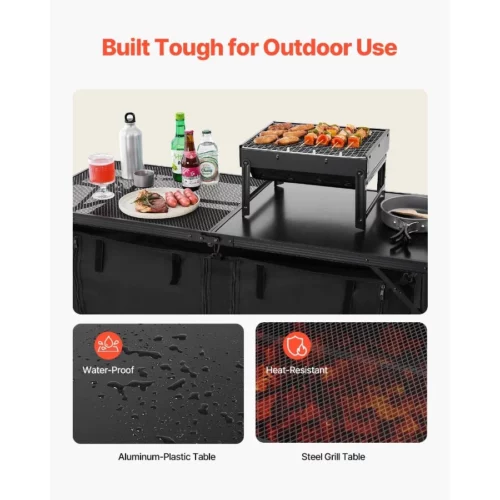 VEVOR Camping Kitchen Table Folding Outdoor Cooking Table 3 Adjustable Heights Aluminum Lightweig 06