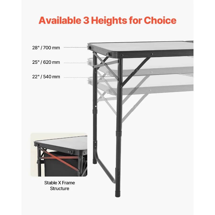 VEVOR Camping Kitchen Table, Folding Outdoor Cooking Table, 3 Adjustable Heights, Aluminum Lightweig - 07 VEVOR Camping Kitchen Table Folding Outdoor Cooking Table 3 Adjustable Heights Aluminum Lightweig 07
