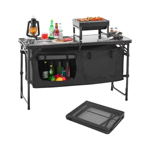 VEVOR Camping Kitchen Table Folding Outdoor Cooking Table 3 Adjustable Heights Aluminum Lightweig 08