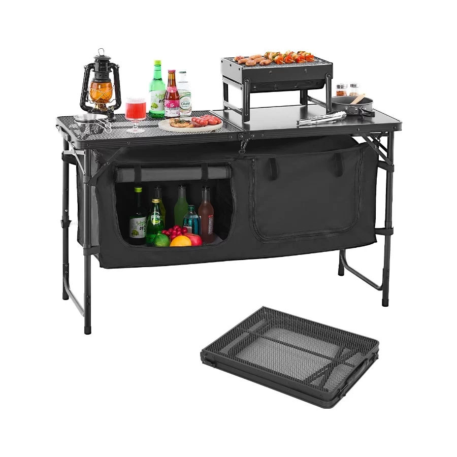 VEVOR Camping Kitchen Table, Folding Outdoor Cooking Table, 3 Adjustable Heights, Aluminum Lightweig - 08 VEVOR Camping Kitchen Table Folding Outdoor Cooking Table 3 Adjustable Heights Aluminum Lightweig 08