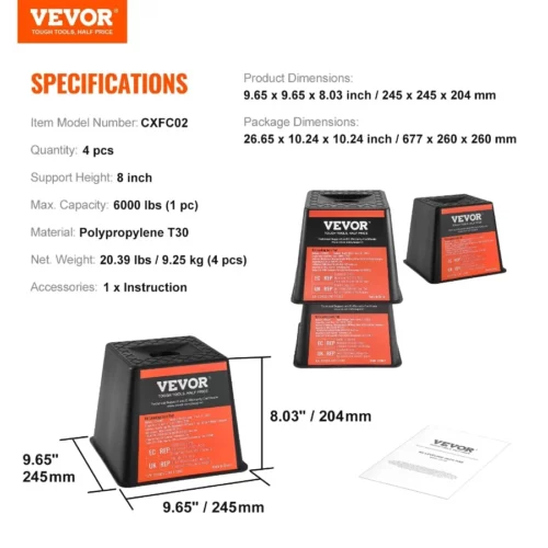 VEVOR Trailer Jack Block 6000 lbs Capacity per RV Leveling Block Polypropylene RV Camper Stabilize 07