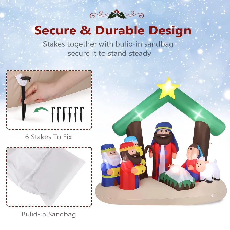 VINGLI Lighted Inflatable Christmas Decoration 7FT (Nativity) - 06 VINGLI Lighted Inflatable Christmas Decoration 7FT Nativity 06