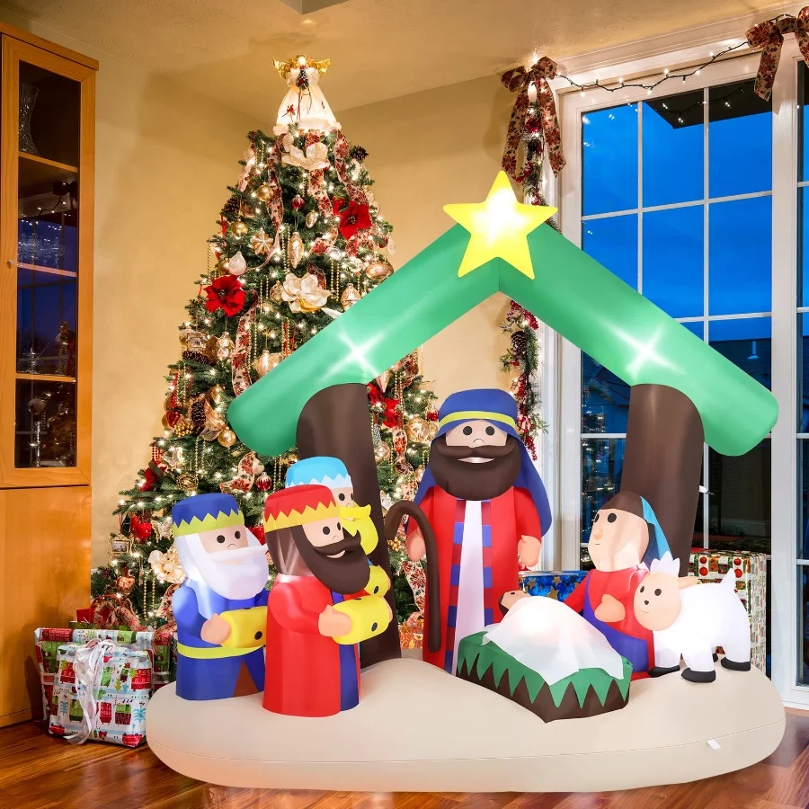 VINGLI Lighted Inflatable Christmas Decoration 7FT (Nativity) - 08 VINGLI Lighted Inflatable Christmas Decoration 7FT Nativity 08