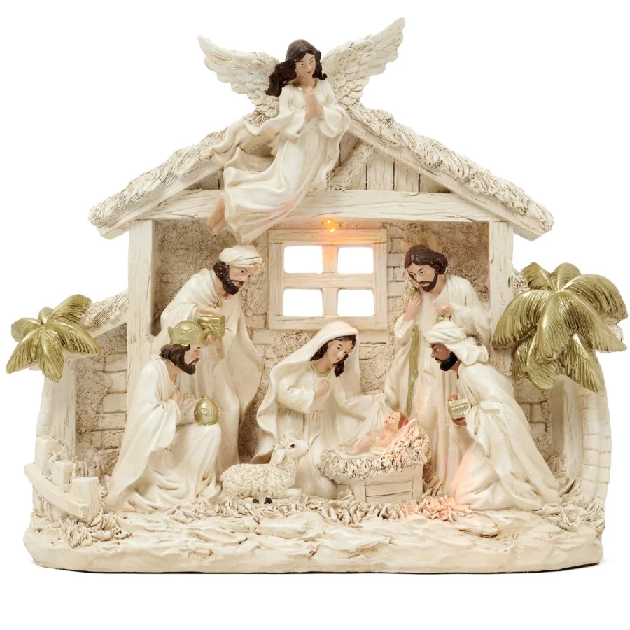 Valery Madelyn Christmas Nativity Figurines with LED Lights, Large White Gold Holy Family Nativity S - 07 Valery Madelyn Christmas Nativity Figurines with LED Lights Large White Gold Holy Family Nativity S 07