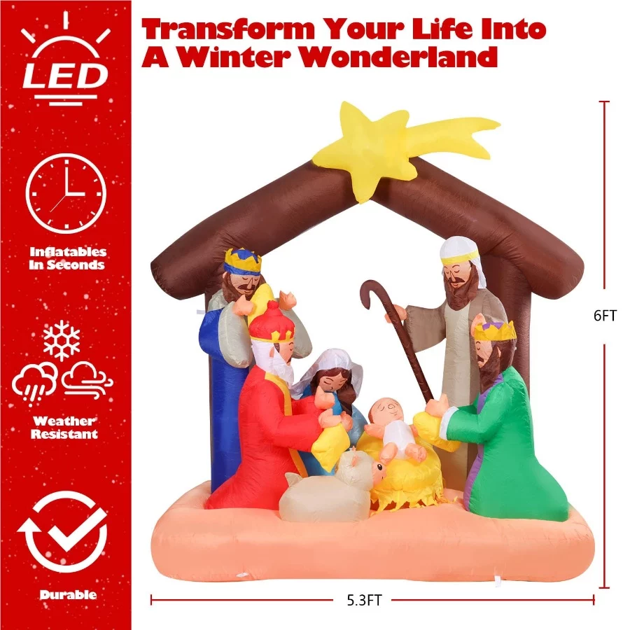 Vigdur Christmas Nativity Scene Outdoor, 6FT Christmas Inflatables Nativity Sets with LED Lights, Bl - 03 Vigdur Christmas Nativity Scene Outdoor 6FT Christmas Inflatables Nativity Sets with LED Lights Bl 03