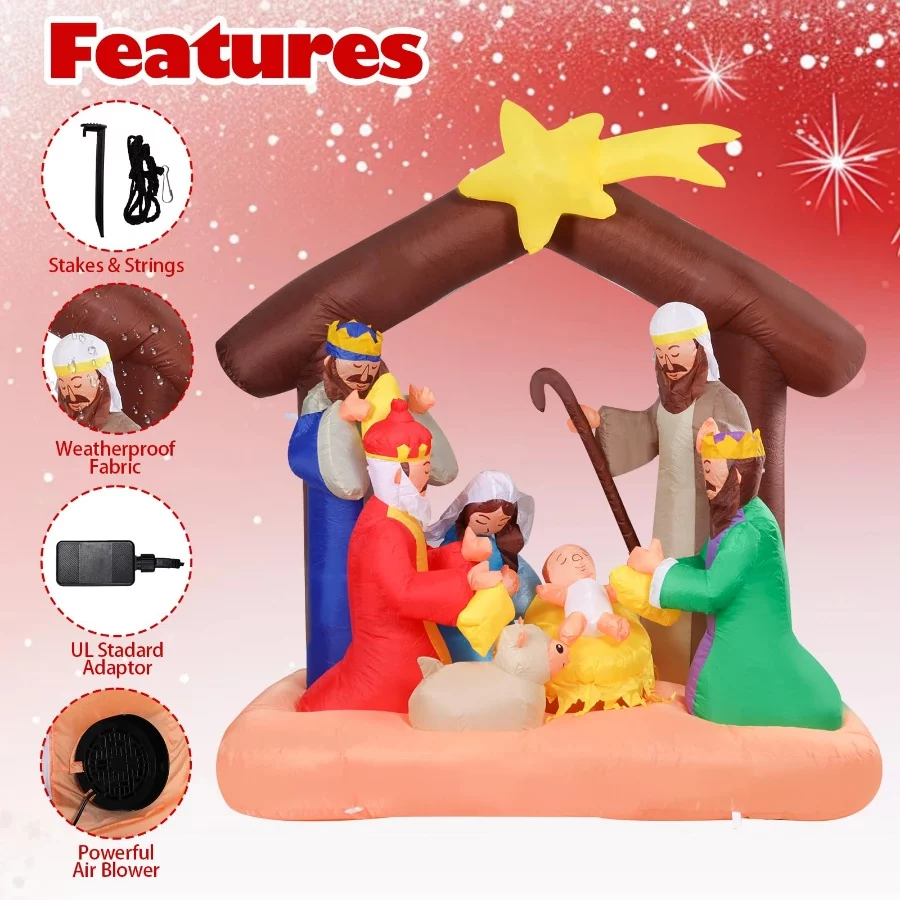 Vigdur Christmas Nativity Scene Outdoor, 6FT Christmas Inflatables Nativity Sets with LED Lights, Bl - 05 Vigdur Christmas Nativity Scene Outdoor 6FT Christmas Inflatables Nativity Sets with LED Lights Bl 05
