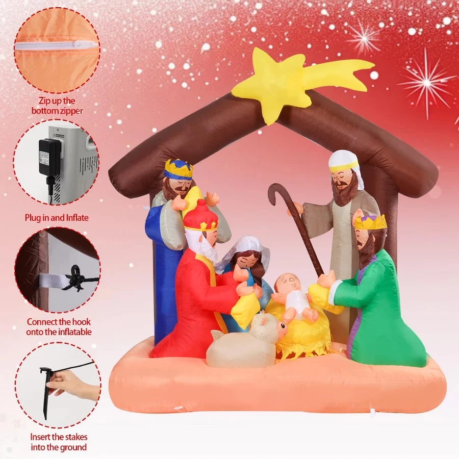 Vigdur Christmas Nativity Scene Outdoor, 6FT Christmas Inflatables Nativity Sets with LED Lights, Bl - 07 Vigdur Christmas Nativity Scene Outdoor 6FT Christmas Inflatables Nativity Sets with LED Lights Bl 07