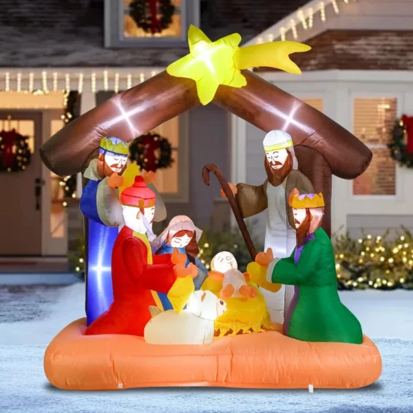 Vigdur 6 FT Christmas Nativity Scene Outdoor Inflatables with LED Lights, Religious Blow Up Yard Lawn Garden Winter Holiday Decor
