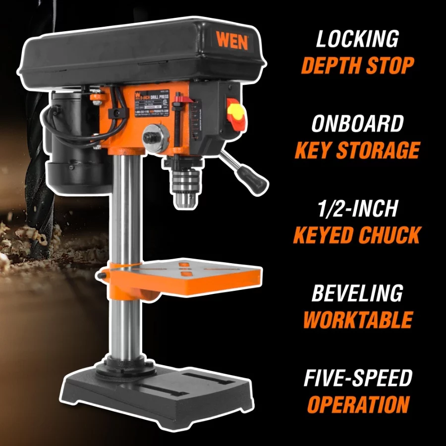 WEN 2.3-Amp 8-Inch 5-Speed Cast Iron Benchtop Drill Press (4206T) - 05 WEN 2.3 Amp 8 Inch 5 Speed Cast Iron Benchtop Drill Press 4206T 05