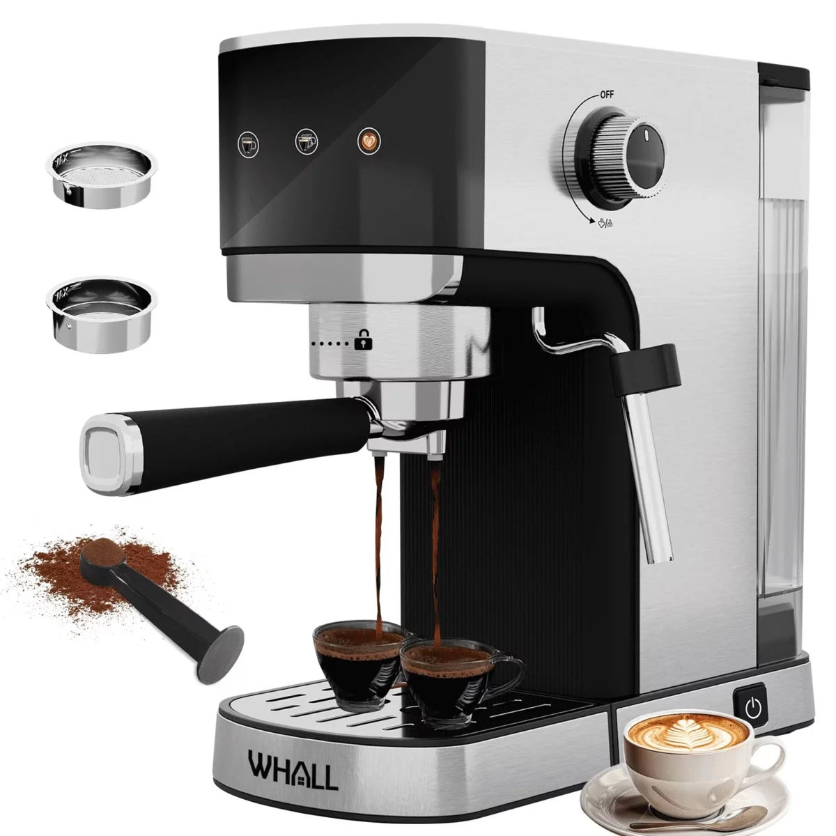 WHALL Touchscreen Espresso Machine 20 Bar，Espresso Coffee Maker with Milk Frother Steam Wand Stainless Steel Coffee Machine with Removable Water Tank New 01