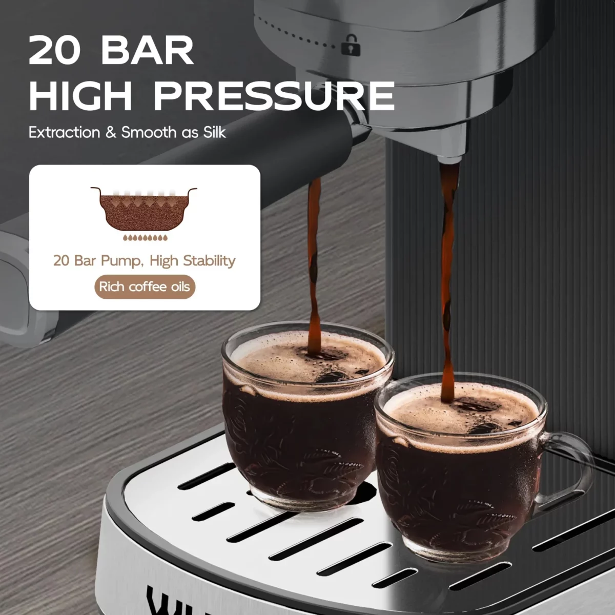 WHALL Touchscreen Espresso Machine 20 Bar，Espresso Coffee Maker with Milk Frother Steam Wand Stainless Steel Coffee Machine with Removable Water Tank New 07