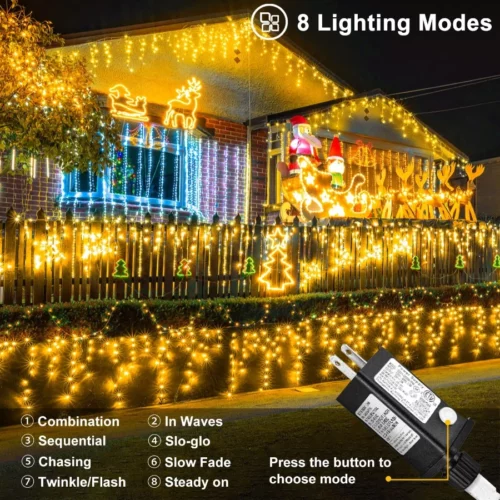 Warm White Christmas Lights Outdoor 66ft 640 LED Icicle Lights for Outside House with Connectable C 04