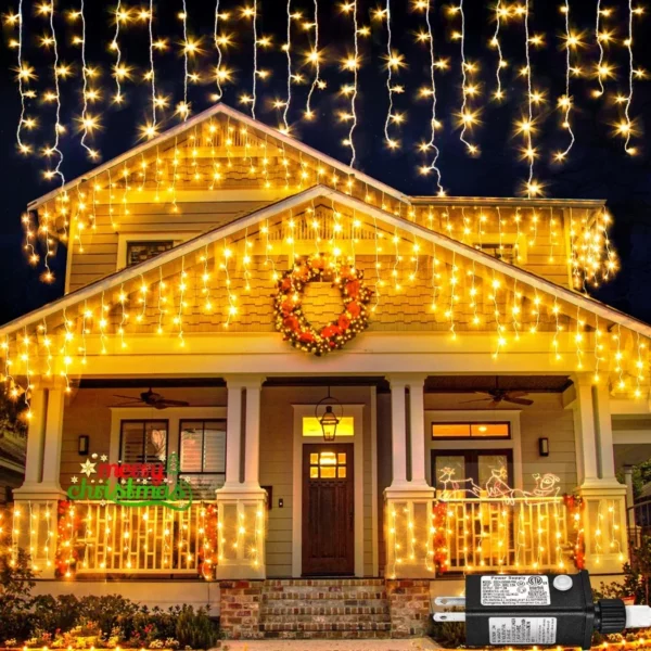 Outdoor Warm White Icicle Christmas Lights 66FT 640 LED – Connectable Waterproof Timer 8 Modes for Roof Yard Decor