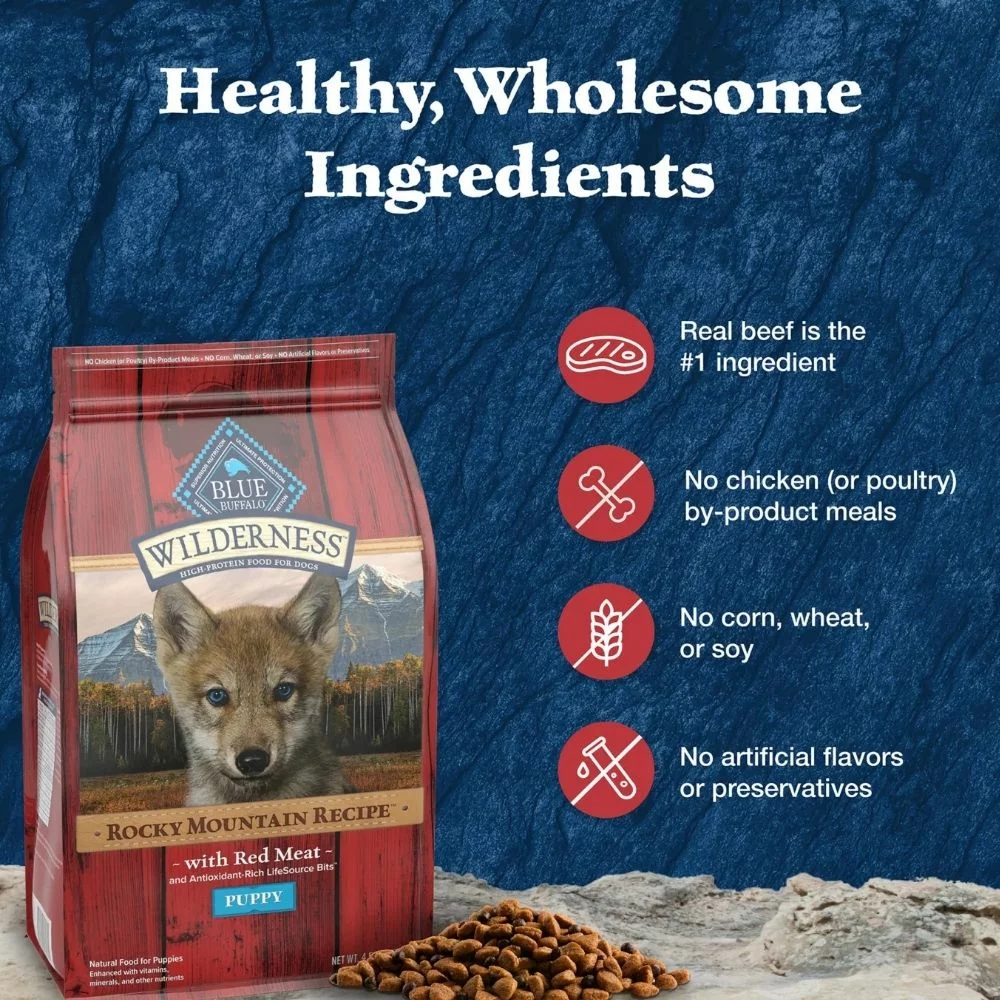 Wilderness Rocky Mountain Puppy Dry Dog Food – Red Meat Recipe for Healthy Growth and Muscle Development, 22 lb Bag (4) Wilderness Rocky Mountain Puppy Dry Dog Food – Red Meat Recipe for Healthy Growth and Muscle Development 22 lb Bag 4