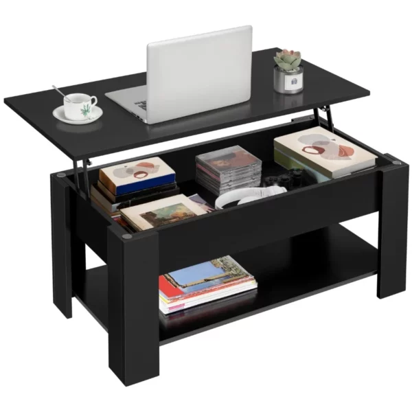 Yaheetech Lift Top Coffee Table with Hidden Storage Shelf, 38.6in Black Wooden Table for Living Room Decor
