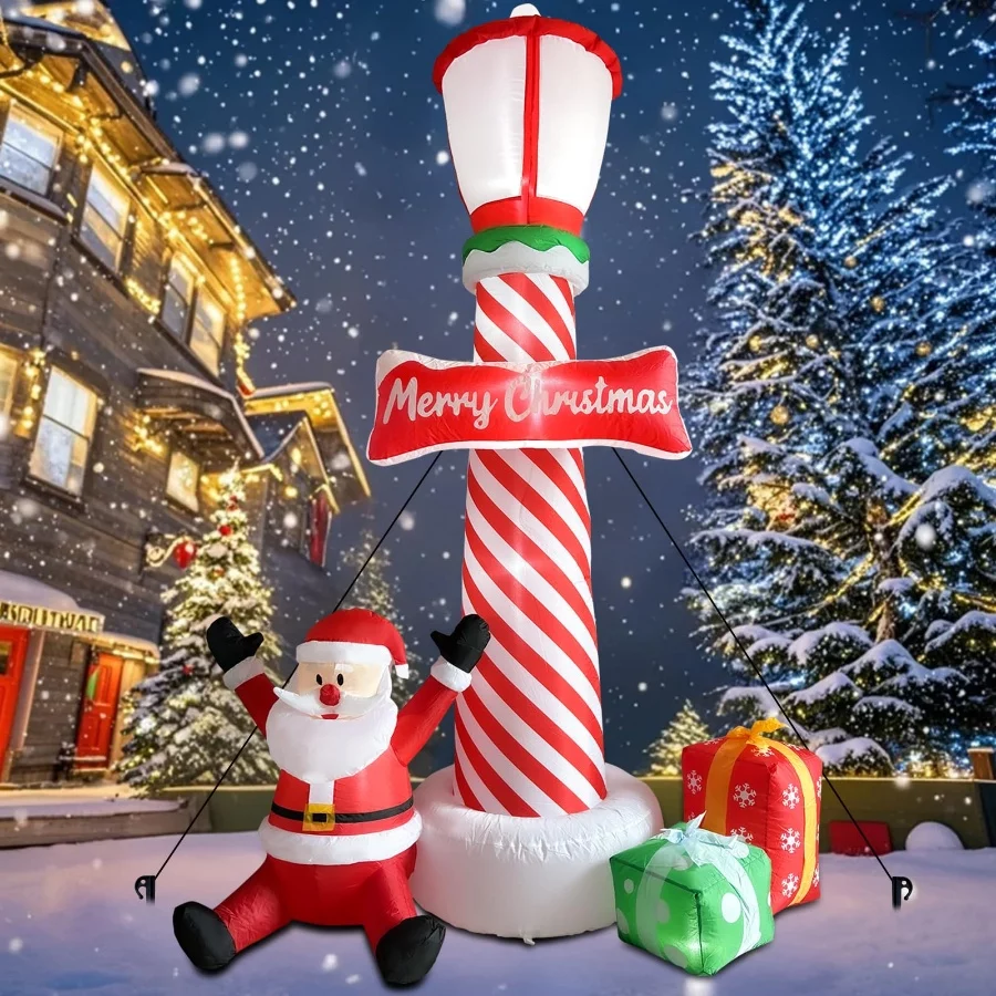 ZXSWONLY 8.1ft Christmas Inflatable Lighthouse with Santa Claus and Gift Box, Christmas Inflatable L - 05 ZXSWONLY 8.1ft Christmas Inflatable Lighthouse with Santa Claus and Gift Box Christmas Inflatable L 05