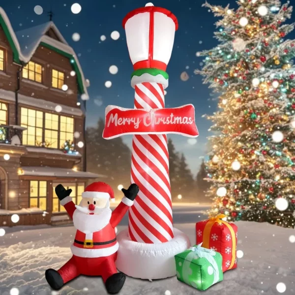Christmas Inflatable Lighthouse 8.1FT – Santa Claus with Gift Box and LED Lights for Outdoor Lawn Garden Holiday Party Decor