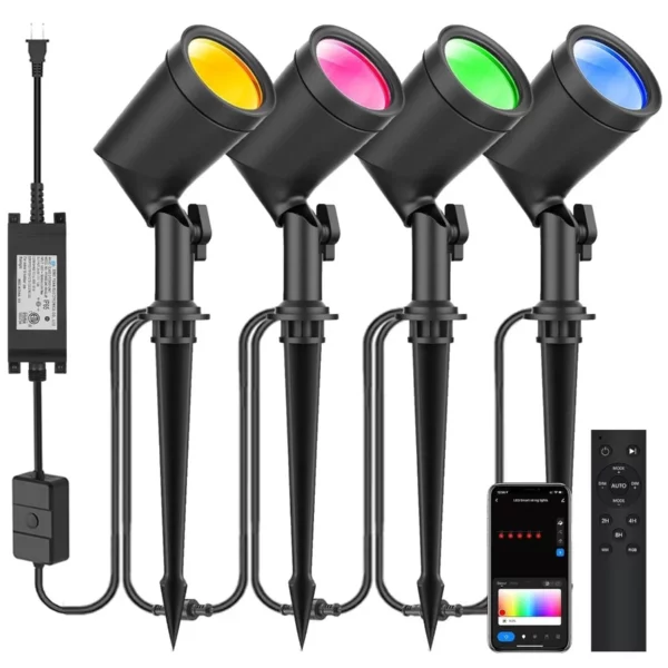 ZYAN Smart RGB Landscape Lights 24W, 4 Pack Color Changing Outdoor Spotlights, APP & Voice Control, Alexa Compatible, IP65
