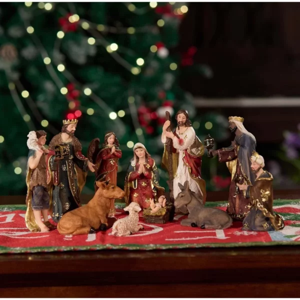 Zayton 6 Inch Nativity Set, 11 Piece Figurines, Christmas Manger Crib Ornament, Ideal Religious Decoration And Xmas Gift