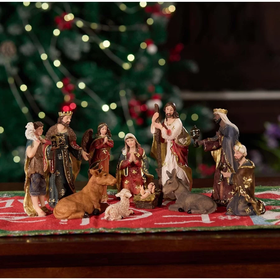 Zayton Nativity Set 6 inch Christmas Indoor 11 Piece Scene Statue Figurines Jesus Manger Crib Orname - 08 Zayton Nativity Set 6 inch Christmas Indoor 11 Piece Scene Statue Figurines Jesus Manger Crib Orname 08