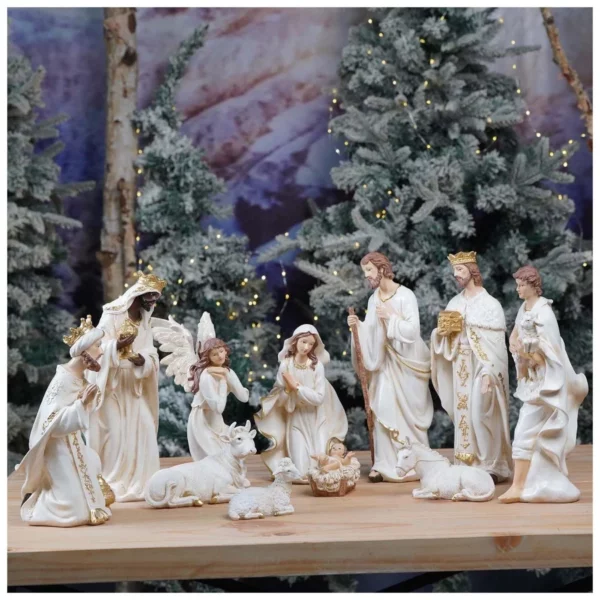 Zayton Nativity Set, 5 Inch, 11 Pieces Indoor Christmas Figurines, Jesus Manger Statue, Perfect Catholic Home Decoration