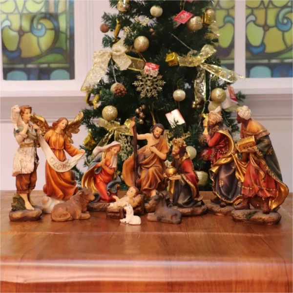 Zayton Nativity Set, 8 Inch, 11 Piece Christmas Figurines, Stunning Manger Crib Ornament For Home Decoration And Xmas Gifts.