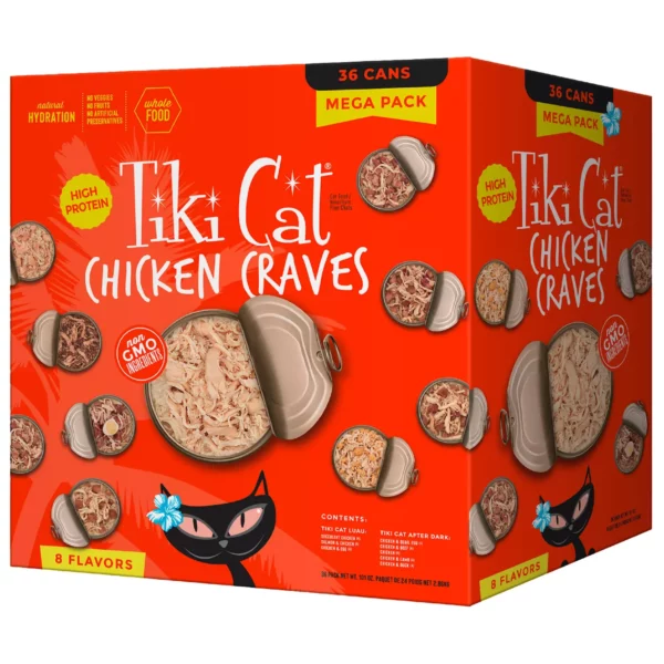 Tiki-C Chicken Craves Adult Cat Wet Food - Non-GMO, Variety Pack, 36ct