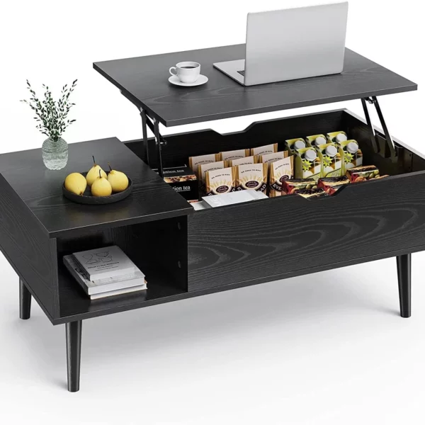 Edx Wooden Lift Top Coffee Table with Hidden Compartments and Adjustable Shelves  for Small Homes, Apartments, Reception Rooms